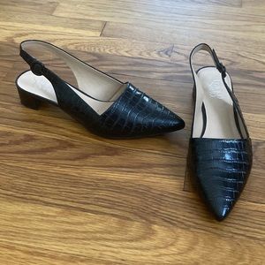 Black Crocodile Sling Back Low Heel